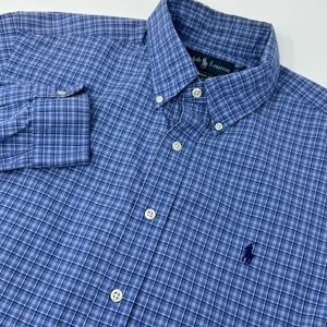 Ralph Lauren Mens Sz L Classic Fit Blue Plaid Long Sleeve Button Shirt B3